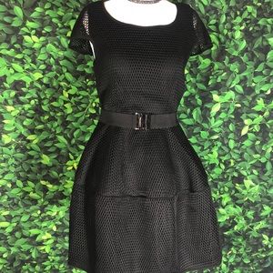 Net Black Mini Cocktail Dress Short Sleeve